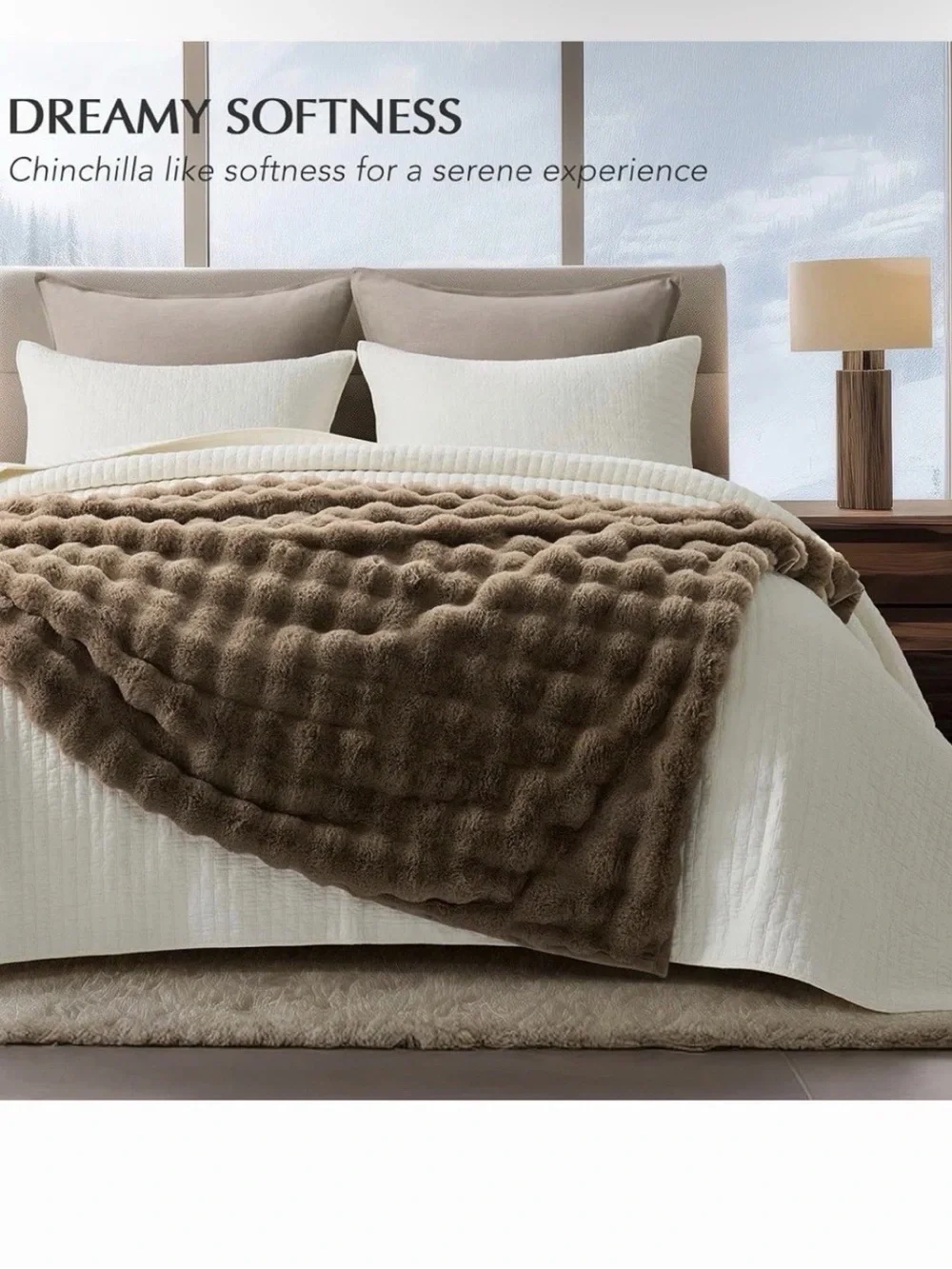 Sumptuous Taupe Faux Fur Throw Blanket - Luxury Cozy Layer